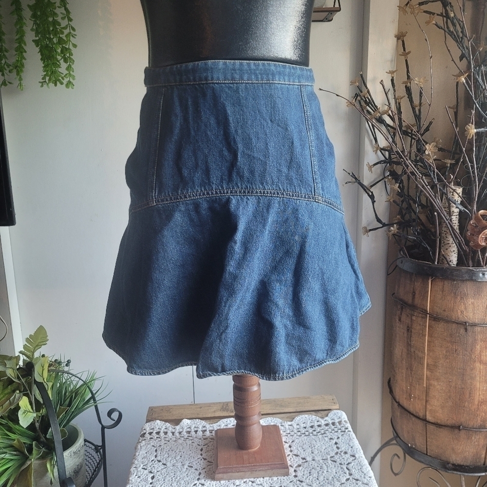 Denim Ruffled Peplum Skirt Small